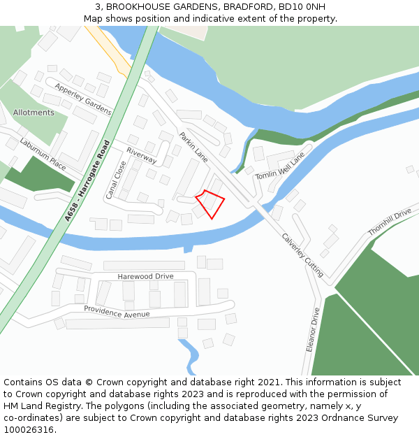 3, BROOKHOUSE GARDENS, BRADFORD, BD10 0NH: Location map and indicative extent of plot
