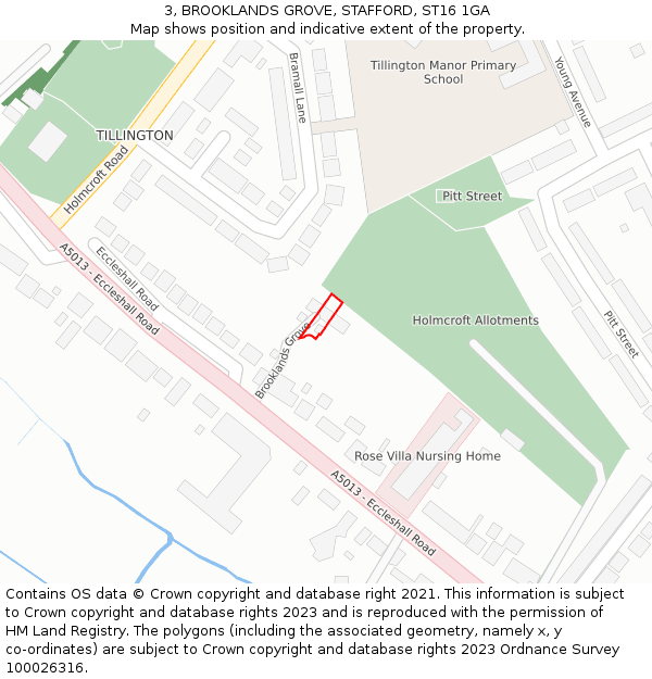3, BROOKLANDS GROVE, STAFFORD, ST16 1GA: Location map and indicative extent of plot