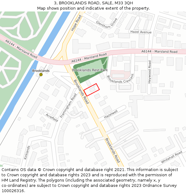 3, BROOKLANDS ROAD, SALE, M33 3QH: Location map and indicative extent of plot