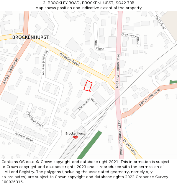 3, BROOKLEY ROAD, BROCKENHURST, SO42 7RR: Location map and indicative extent of plot
