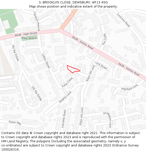 3, BROOKLYN CLOSE, DEWSBURY, WF13 4SG: Location map and indicative extent of plot