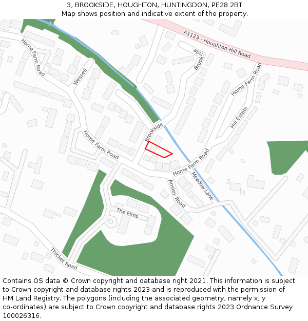 3, BROOKSIDE, HOUGHTON, HUNTINGDON, PE28 2BT: Location map and indicative extent of plot