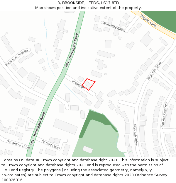 3, BROOKSIDE, LEEDS, LS17 8TD: Location map and indicative extent of plot
