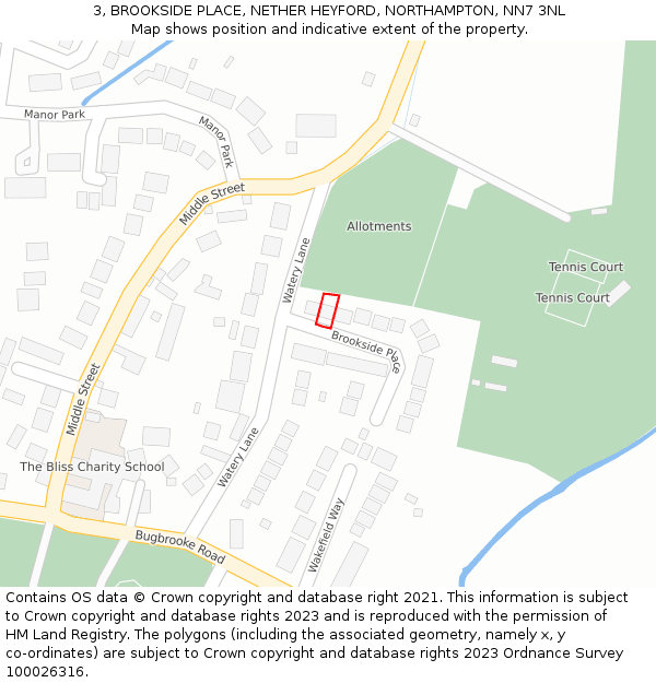 3, BROOKSIDE PLACE, NETHER HEYFORD, NORTHAMPTON, NN7 3NL: Location map and indicative extent of plot