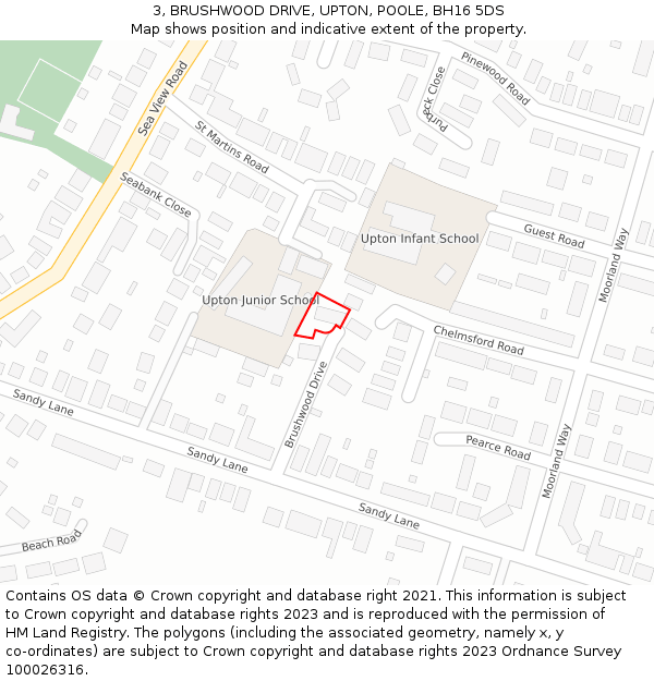 3, BRUSHWOOD DRIVE, UPTON, POOLE, BH16 5DS: Location map and indicative extent of plot
