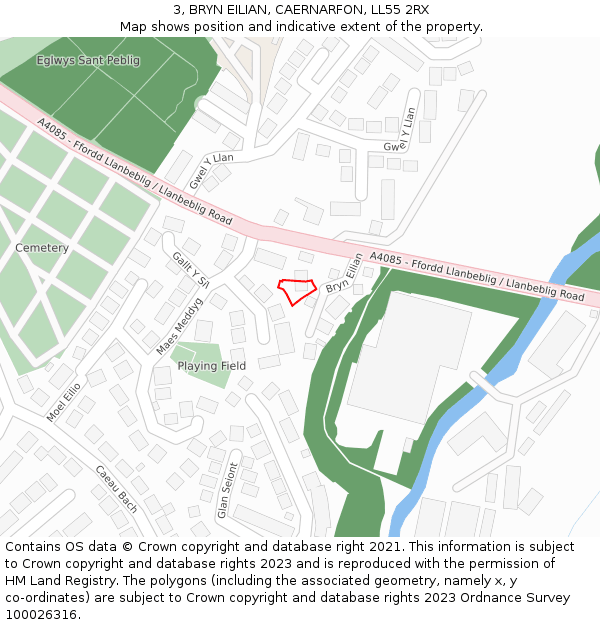 3, BRYN EILIAN, CAERNARFON, LL55 2RX: Location map and indicative extent of plot