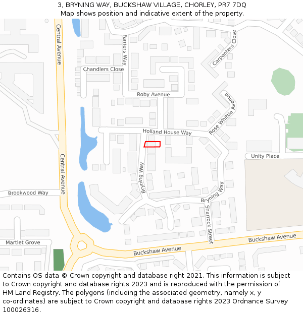 3, BRYNING WAY, BUCKSHAW VILLAGE, CHORLEY, PR7 7DQ: Location map and indicative extent of plot