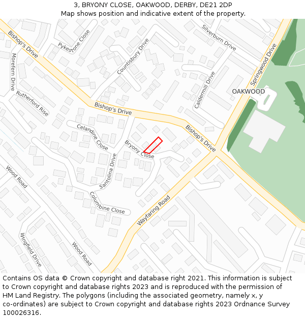 3, BRYONY CLOSE, OAKWOOD, DERBY, DE21 2DP: Location map and indicative extent of plot