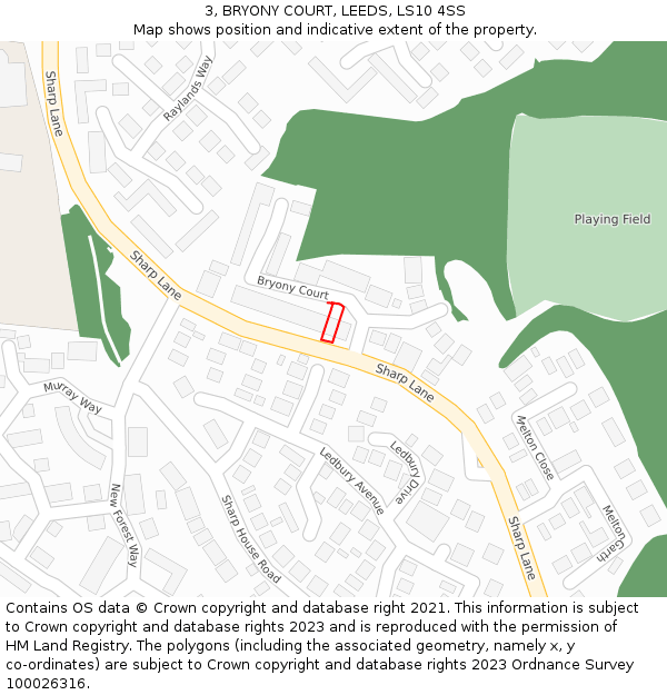 3, BRYONY COURT, LEEDS, LS10 4SS: Location map and indicative extent of plot