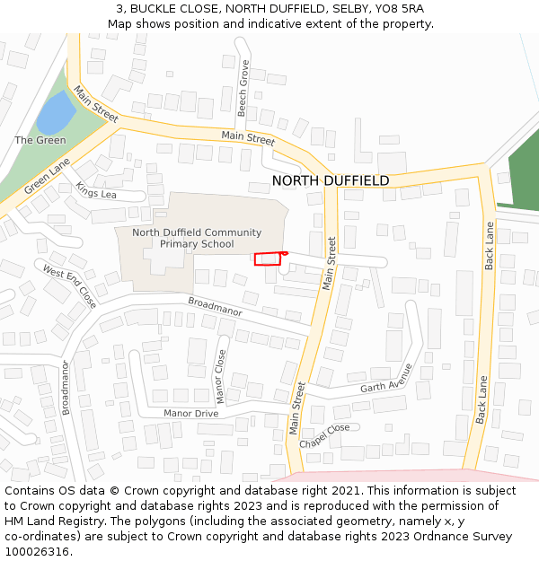 3, BUCKLE CLOSE, NORTH DUFFIELD, SELBY, YO8 5RA: Location map and indicative extent of plot