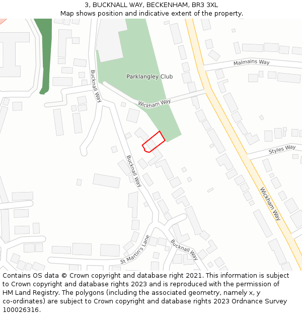 3, BUCKNALL WAY, BECKENHAM, BR3 3XL: Location map and indicative extent of plot
