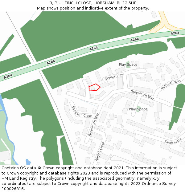 3, BULLFINCH CLOSE, HORSHAM, RH12 5HF: Location map and indicative extent of plot