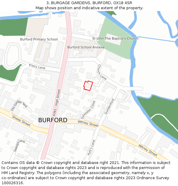 3, BURGAGE GARDENS, BURFORD, OX18 4SR: Location map and indicative extent of plot