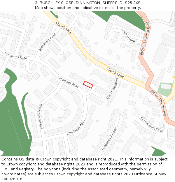 3, BURGHLEY CLOSE, DINNINGTON, SHEFFIELD, S25 2XS: Location map and indicative extent of plot