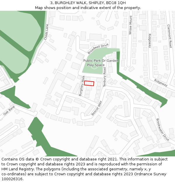 3, BURGHLEY WALK, SHIPLEY, BD18 1QH: Location map and indicative extent of plot