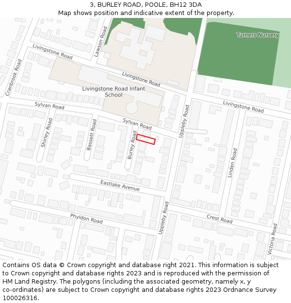 3, BURLEY ROAD, POOLE, BH12 3DA: Location map and indicative extent of plot