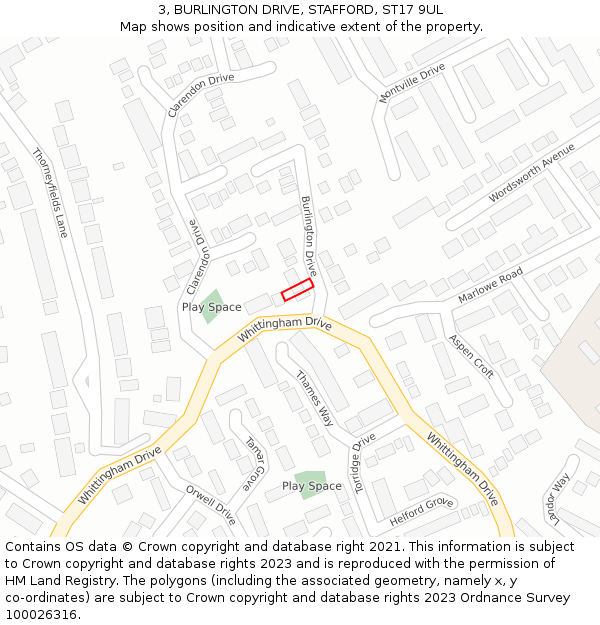 3, BURLINGTON DRIVE, STAFFORD, ST17 9UL: Location map and indicative extent of plot