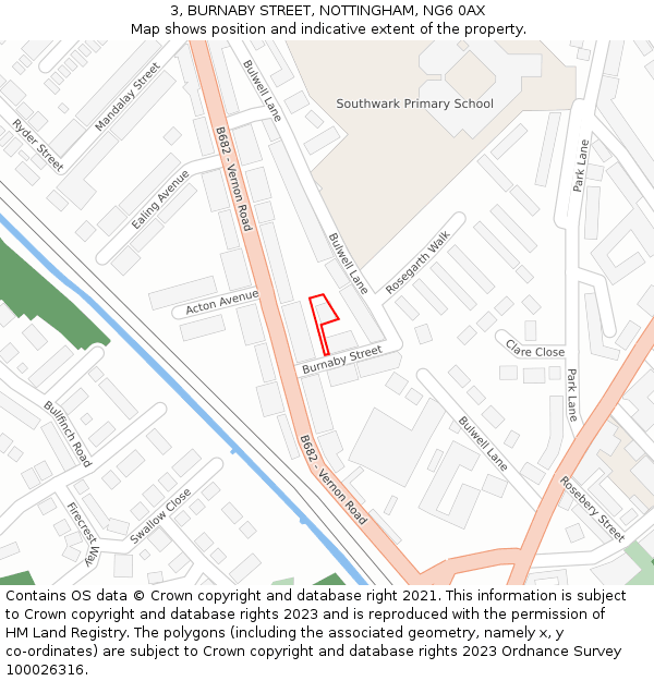 3, BURNABY STREET, NOTTINGHAM, NG6 0AX: Location map and indicative extent of plot