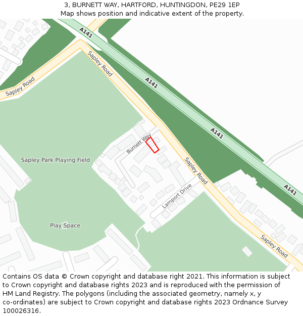 3, BURNETT WAY, HARTFORD, HUNTINGDON, PE29 1EP: Location map and indicative extent of plot