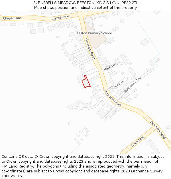 3, BURRELLS MEADOW, BEESTON, KING'S LYNN, PE32 2TL: Location map and indicative extent of plot