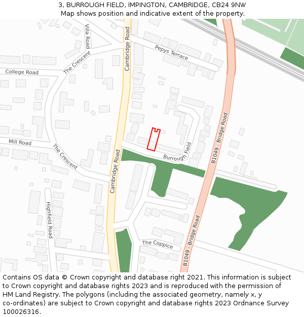 3, BURROUGH FIELD, IMPINGTON, CAMBRIDGE, CB24 9NW: Location map and indicative extent of plot