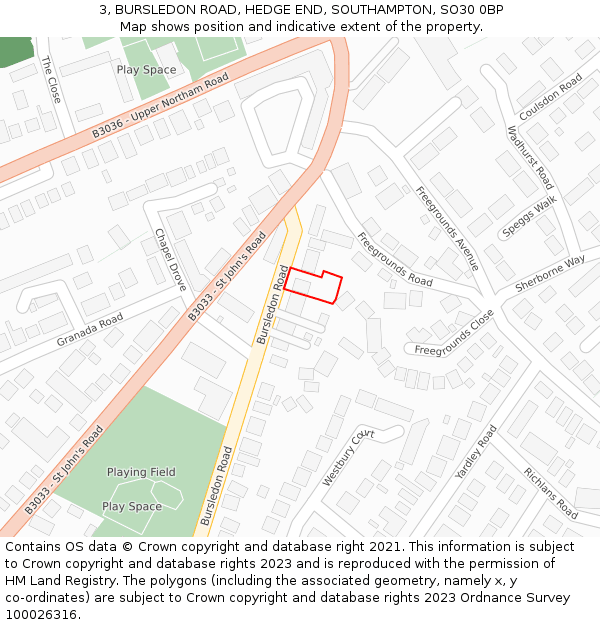 3, BURSLEDON ROAD, HEDGE END, SOUTHAMPTON, SO30 0BP: Location map and indicative extent of plot