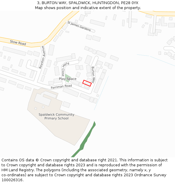 3, BURTON WAY, SPALDWICK, HUNTINGDON, PE28 0YX: Location map and indicative extent of plot
