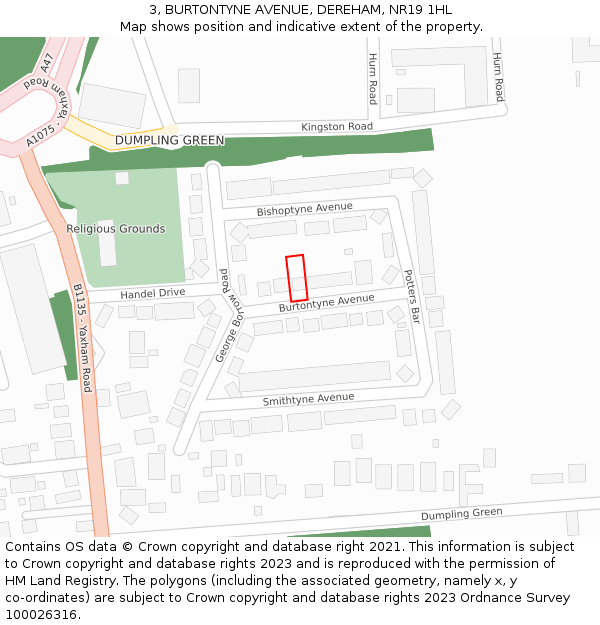 3, BURTONTYNE AVENUE, DEREHAM, NR19 1HL: Location map and indicative extent of plot