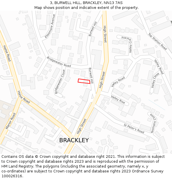 3, BURWELL HILL, BRACKLEY, NN13 7AS: Location map and indicative extent of plot