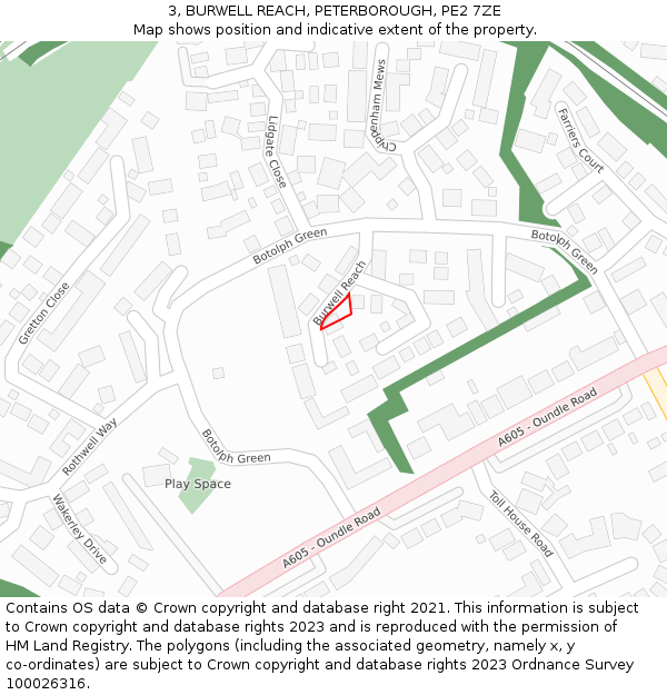 3, BURWELL REACH, PETERBOROUGH, PE2 7ZE: Location map and indicative extent of plot