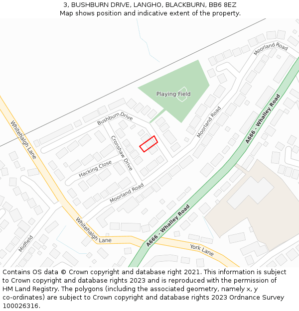 3, BUSHBURN DRIVE, LANGHO, BLACKBURN, BB6 8EZ: Location map and indicative extent of plot