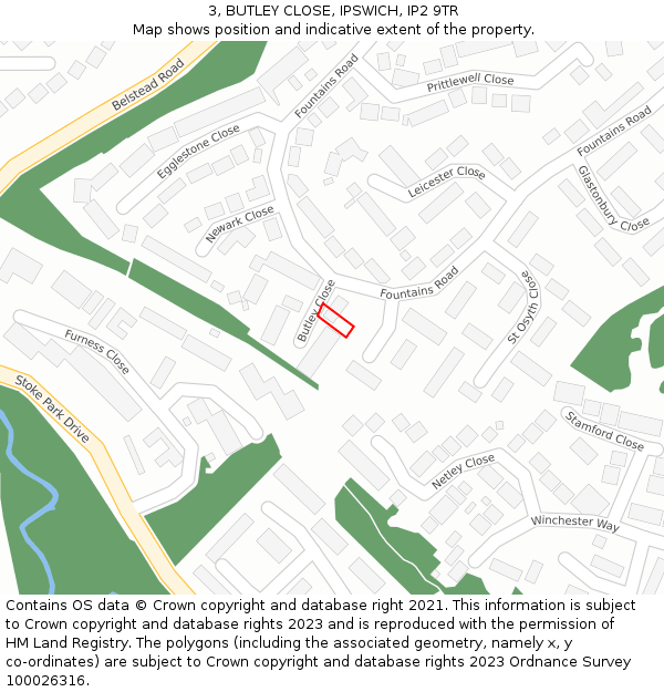 3, BUTLEY CLOSE, IPSWICH, IP2 9TR: Location map and indicative extent of plot