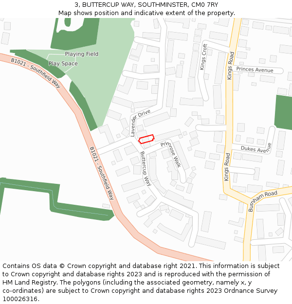 3, BUTTERCUP WAY, SOUTHMINSTER, CM0 7RY: Location map and indicative extent of plot