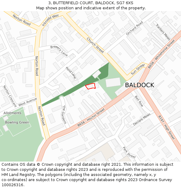 3, BUTTERFIELD COURT, BALDOCK, SG7 6XS: Location map and indicative extent of plot