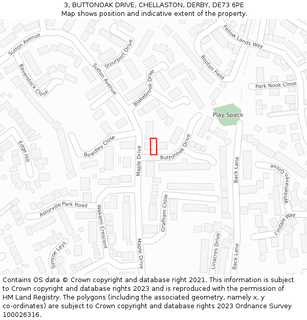 3, BUTTONOAK DRIVE, CHELLASTON, DERBY, DE73 6PE: Location map and indicative extent of plot