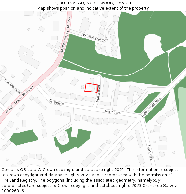 3, BUTTSMEAD, NORTHWOOD, HA6 2TL: Location map and indicative extent of plot
