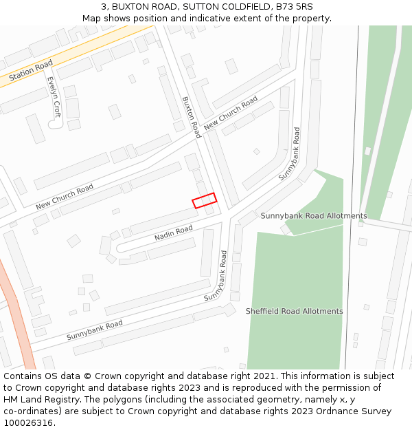 3, BUXTON ROAD, SUTTON COLDFIELD, B73 5RS: Location map and indicative extent of plot