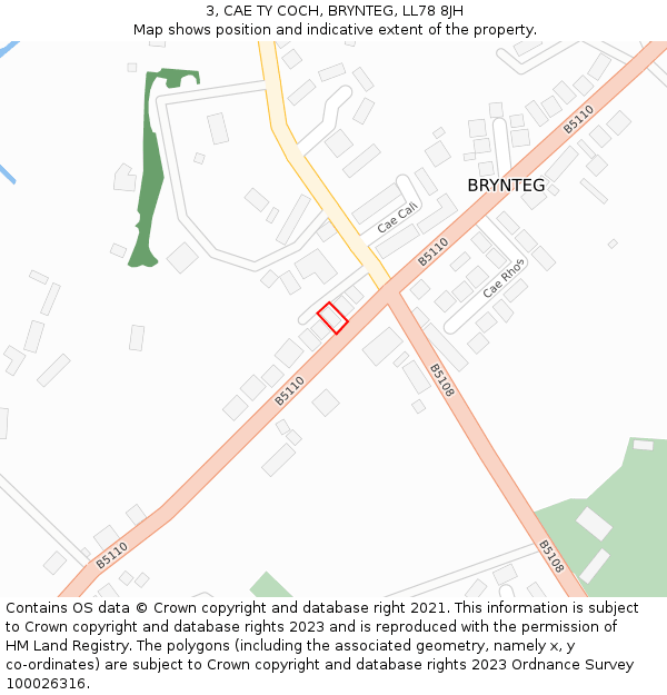 3, CAE TY COCH, BRYNTEG, LL78 8JH: Location map and indicative extent of plot