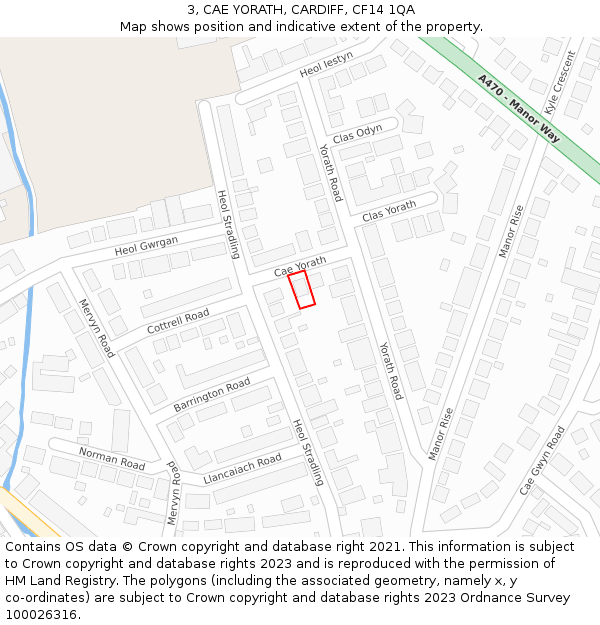 3, CAE YORATH, CARDIFF, CF14 1QA: Location map and indicative extent of plot