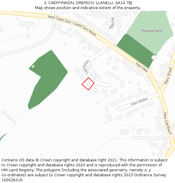 3, CAEFFYNNON, DREFACH, LLANELLI, SA14 7BJ: Location map and indicative extent of plot