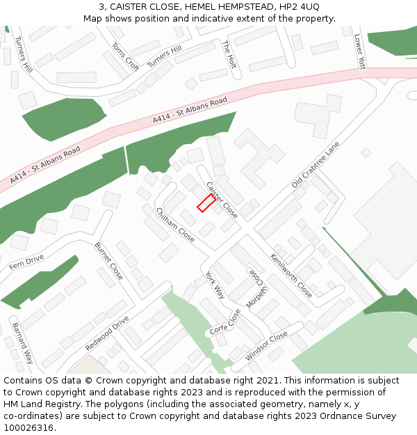 3, CAISTER CLOSE, HEMEL HEMPSTEAD, HP2 4UQ: Location map and indicative extent of plot