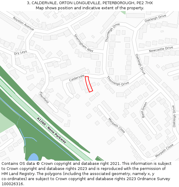 3, CALDERVALE, ORTON LONGUEVILLE, PETERBOROUGH, PE2 7HX: Location map and indicative extent of plot