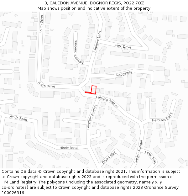 3, CALEDON AVENUE, BOGNOR REGIS, PO22 7QZ: Location map and indicative extent of plot