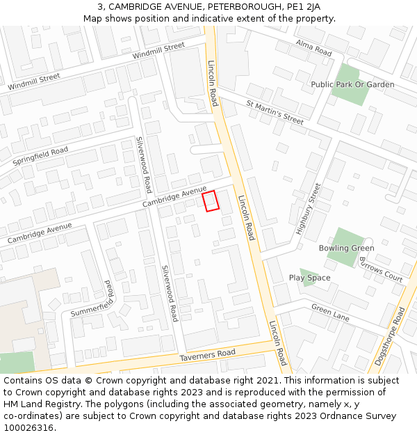 3, CAMBRIDGE AVENUE, PETERBOROUGH, PE1 2JA: Location map and indicative extent of plot