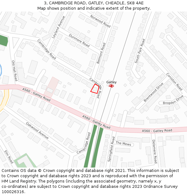 3, CAMBRIDGE ROAD, GATLEY, CHEADLE, SK8 4AE: Location map and indicative extent of plot