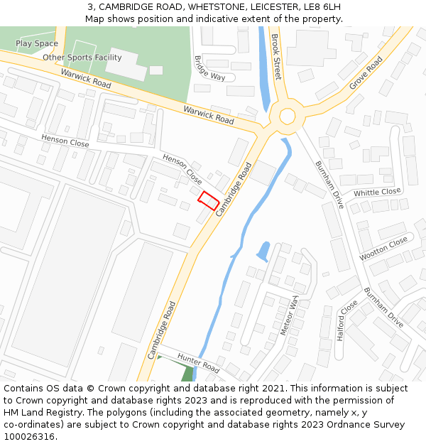 3, CAMBRIDGE ROAD, WHETSTONE, LEICESTER, LE8 6LH: Location map and indicative extent of plot