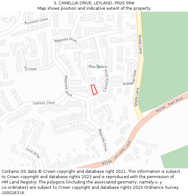 3, CAMELLIA DRIVE, LEYLAND, PR25 5RW: Location map and indicative extent of plot