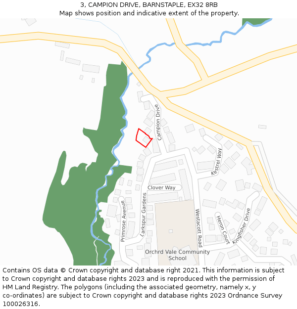 3, CAMPION DRIVE, BARNSTAPLE, EX32 8RB: Location map and indicative extent of plot