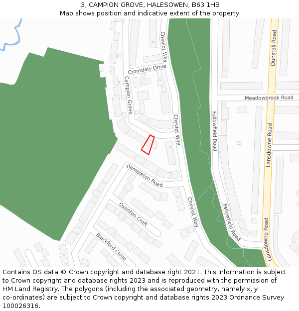 3, CAMPION GROVE, HALESOWEN, B63 1HB: Location map and indicative extent of plot