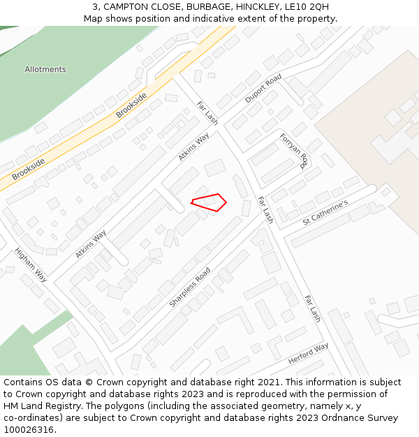 3, CAMPTON CLOSE, BURBAGE, HINCKLEY, LE10 2QH: Location map and indicative extent of plot